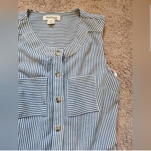 Monteau Nautical Lightweight Blue White Belted Striped Dress Womens XS